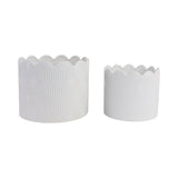 Plant Pot Set of 2 - White Ceramic Scalloped Arch, 9/12 in.