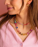 Beaded Necklace - Multi-Colored + Pink Beads - Riley