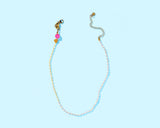 Beaded Necklace - Blue + Green Beads + Rose Quartz -Caroline