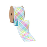 2 1/2" Wired Dupioni Ribbon | Bias Large Plaid Blue/Yellow w/ Blue Taffeta Fused Back | 10 Yard Roll