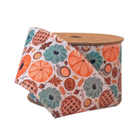 2 1/2" Wired Ribbon | "Pumpkin Frenzy" Natural/Multi