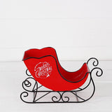 Vintage red metal sleigh w. Merry Christmas