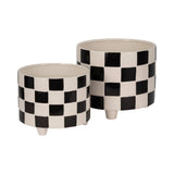 Planters Set of 2 - Black Ceramic Checkerboard, 10/12 in.