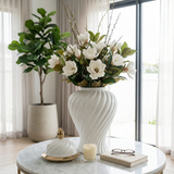 Decorative Jar - White Ceramic Swirl Tall Lidded, 20 in.
