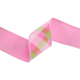 2 1/2" Wired Dupioni Ribbon | Bias Plaid Pink/White w/ Taffeta Fused Back | 10 Yard Roll