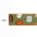 2 1/2" Wired Ribbon | "Multi Pumpkin" Green/Multi | 10 Yards