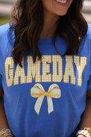 Game Day Gingham Bow Royal Tee: Heather True Royal / M
