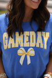 Game Day Gingham Bow Royal Tee: Heather True Royal / M