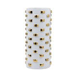 Decorative Vase - White/Gold Ceramic Raised Rectangular,11in