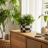 Plant Pot - Black/White Ceramic Rounded Checkerboard, 7 in.