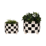 Planters Set of 2 - Black Ceramic Checkerboard, 10/12 in.