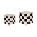 Planters Set of 2 - Black Ceramic Checkerboard, 10/12 in.