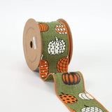 2 1/2" Wired Ribbon | "Multi Pumpkin" Green/Multi | 10 Yards
