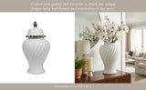 Decorative Jar - White Ceramic Swirl Tall Lidded, 20 in.