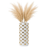 Decorative Vase - White/Gold Ceramic Raised Rectangular,11in