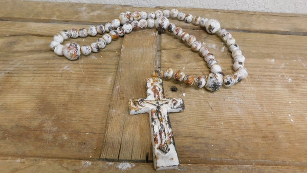 Trinity Clay Rosary-Beads-Handmade-27 inches-Shabby White