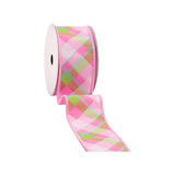 2 1/2" Wired Dupioni Ribbon | Bias Plaid Pink/White w/ Taffeta Fused Back | 10 Yard Roll
