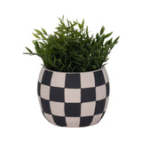 Plant Pot - Black/White Ceramic Rounded Checkerboard, 7 in.