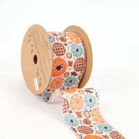 2 1/2" Wired Ribbon | "Pumpkin Frenzy" Natural/Multi