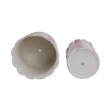 Plant Pot Set of 2 - Pink Ceramic Striped Scallop Edge,6/8in