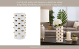 Decorative Vase - White/Gold Ceramic Raised Rectangular,11in