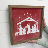 Nativity Red Canvas Wall Art Small Christmas Small Decor: 6x6" Mini Canvas Art with Wood Box Frame