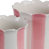 Plant Pot Set of 2 - Pink Ceramic Striped Scallop Edge,6/8in