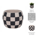 Plant Pot - Black/White Ceramic Rounded Checkerboard, 7 in.