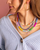 Beaded Necklace - Blue + Multi-Colored Beads - Camille
