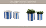 Plant Pot Set of 2 - Blue Ceramic Striped Scallop Edge,6/8in