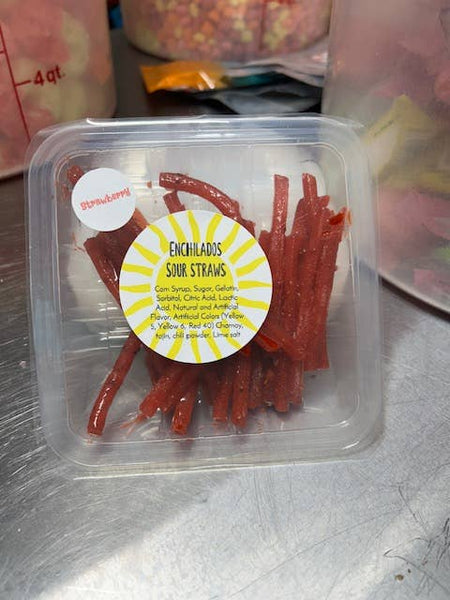 Enchilado Sour Straws -Tajin,Chamoy,LimeSalt,ChiliPowder: Strawberry