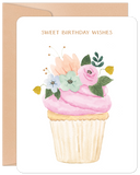 Sweet Birthday Wishes Floral Pink Cupcake Birthday Card