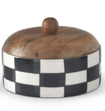 6 Inch Black & White Check Enameled Containers w/Knobs