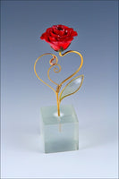 5" Red Heart Shaped Rose in Poly Resin Cube