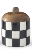 8.5 Inch Black & White Check Enameled Containers w/Knobs
