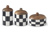 6 Inch Black & White Check Enameled Containers w/Knobs