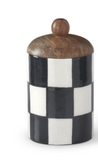 10 Inch Black & White Check Enameled Containers w/Knobs