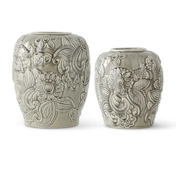 Set of Two Gray Ceramic Art Deco Vases