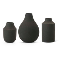 Set of Three Matte Black Metal Vases