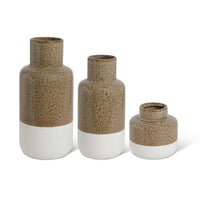 Set of Three Tan Vases with White Bottom