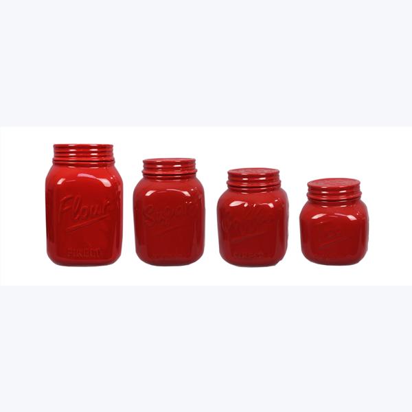 Ceramic Red Mason Jar Canisters