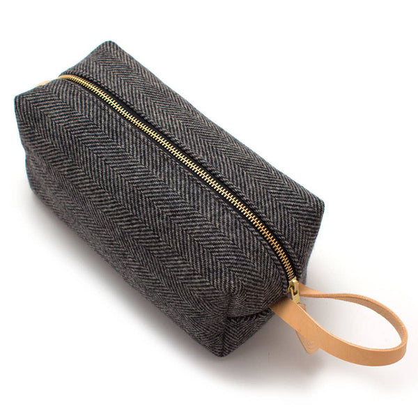 Charcoal Wool Herringbone Travel Kit