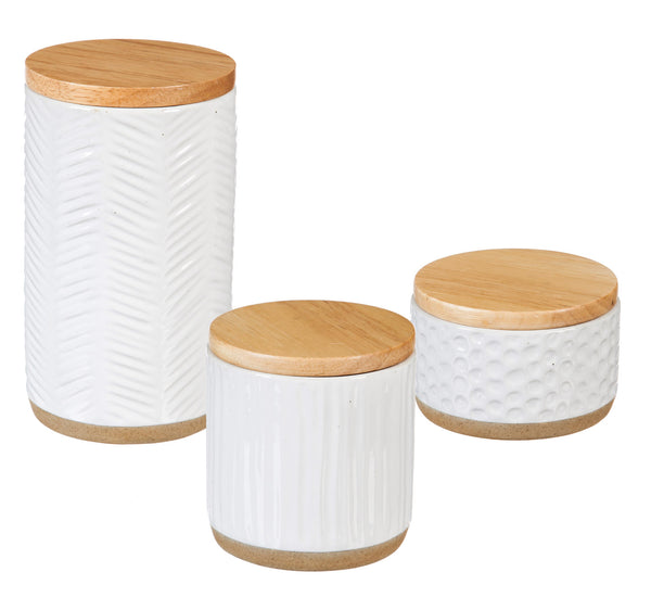 Debossed Ceramic Canister - Picket Porcelain - Set of Three