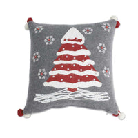 Gray Wool Pillow w/Red Tree and Pom Pom Trim