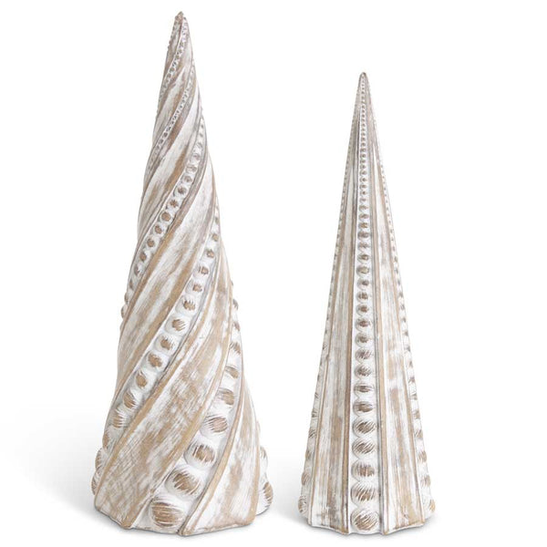 Set of Two Whitewashed Resin Dot Cone Trees