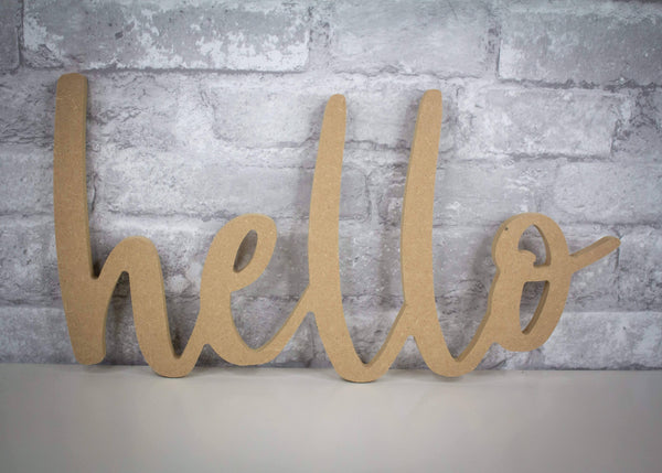 Hello' Cursive Wood Cutout