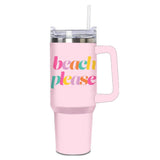 Light Pink Beach Please Tumbler Cup w/ Handle: Light Pink