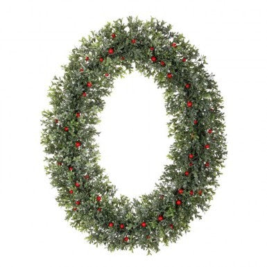 31.5" FROST MICA WP BERRY BOXWOOD OVAL WREATH