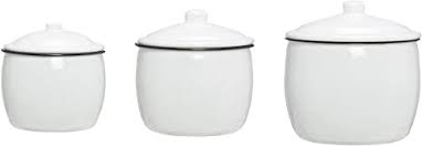 White Enameled Canisters with Lids & Black Rims (Set of 3 Sizes) Food Storage