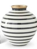 Black & White Striped Ceramic Vases With Gold Trim